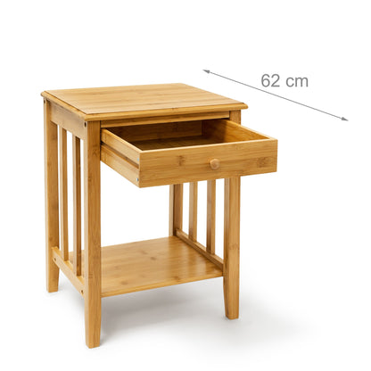 Table d'appoint en bambou avec tiroir : 51,5 x 40,5 x 30,5 cm, Table de chevet solide avec étagère inférieure en bois naturel