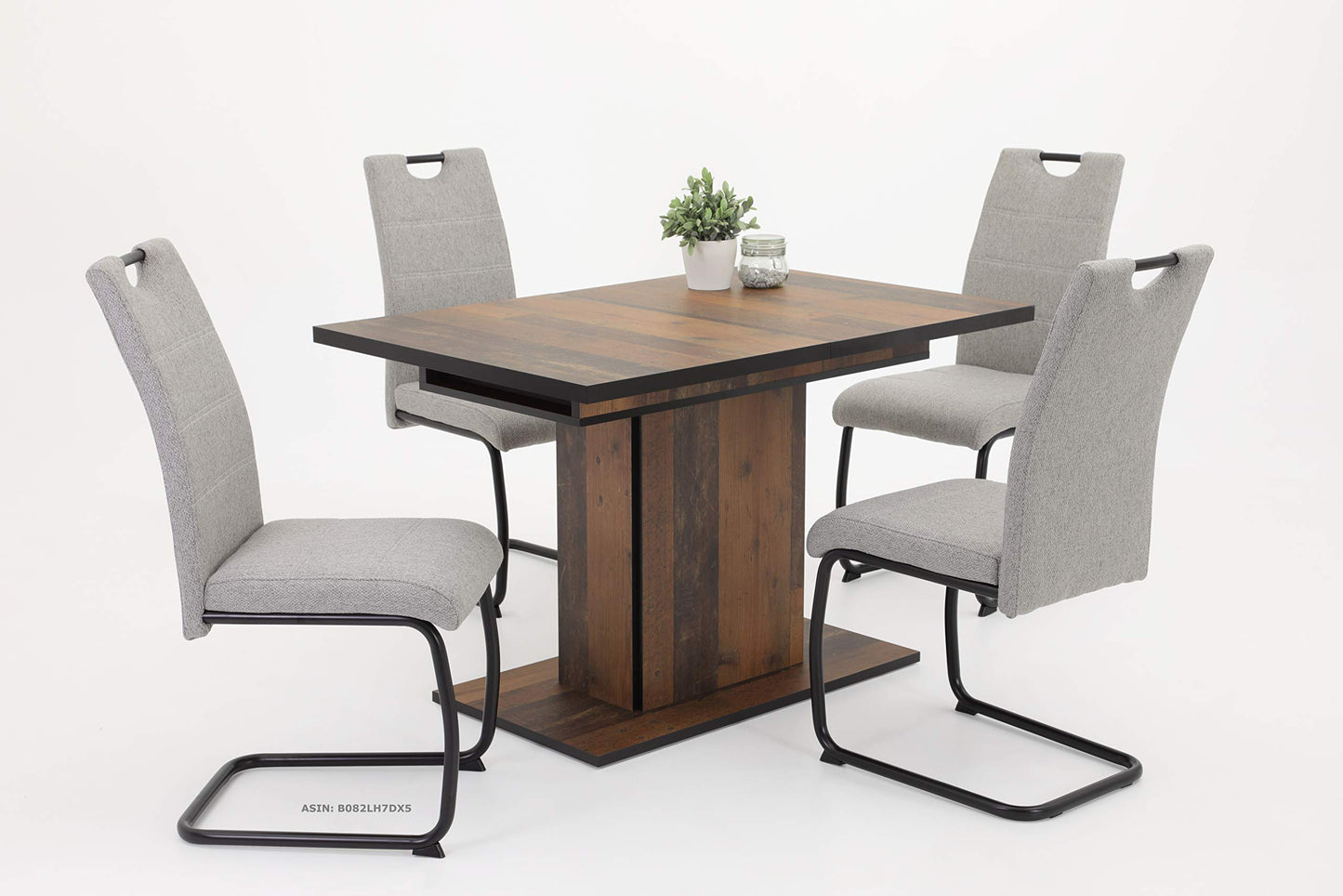 Table À Piètement En Colonne Pour Salle À Manger, Matériau Dérivé Du Bois Avec Revêtement En Mélamine, Décor Bois Vieilli, Extensible, 120-160 x 80 x 76 cm