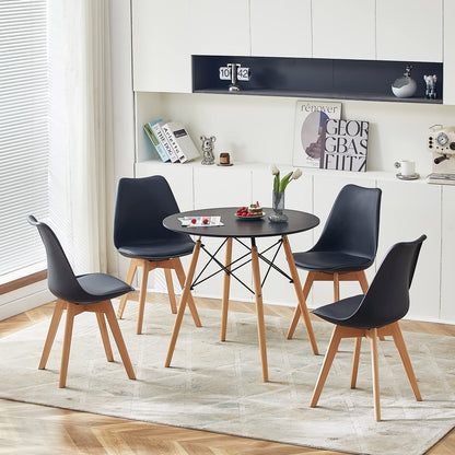 Table de Salle à Manger Scandinave Design Noir avec Jambes en hêtre 80 cm - TABLE BOIS