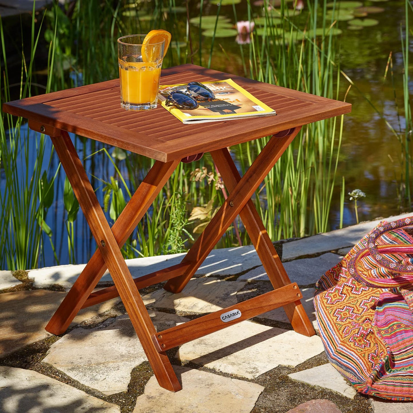 Table d'appoint Pliante en Bois d'acacia 70x70x73cm Table Basse carrée Pliable extérieur Jardin Camping