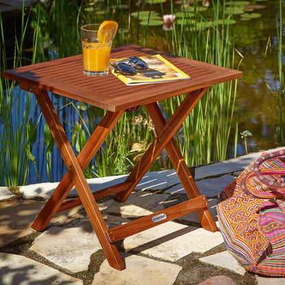 Table d'appoint Pliante en Bois d'acacia 70x70x73cm Table Basse carrée Pliable extérieur Jardin Camping