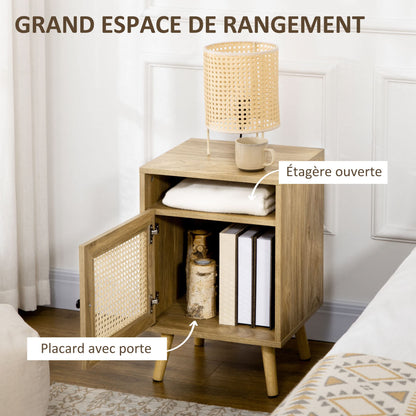 Table de chevet Table de Nuit avec Placard Porte cannage et Niche Design Vintage 39 x 35 x 60 cm