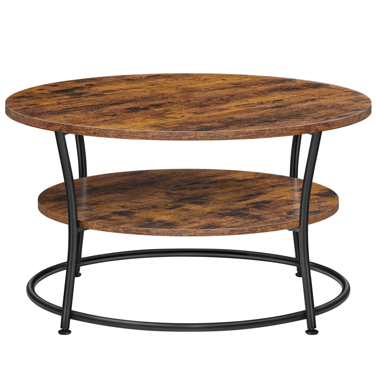 Table Basse, Table Ronde, Table de Salon avec Étagère de Rangement, Montage Facile, Cadre en Métal, Style Industriel, Marron Rustique et Noir LCT80BX - TABLE BOIS