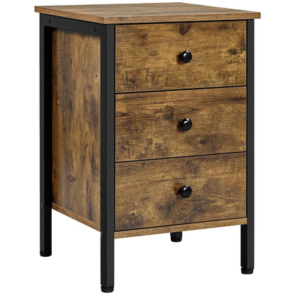 Table de Chevet Industrielle en Bois Table de Nuit Table d'Appoint Table de lit avec 3 Troirs pour Chambre Salon Bureau Cadre en Métal 40 × 40 × 61 cm Brun Rustique