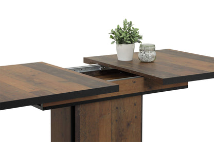 Table À Piètement En Colonne Pour Salle À Manger, Matériau Dérivé Du Bois Avec Revêtement En Mélamine, Décor Bois Vieilli, Extensible, 120-160 x 80 x 76 cm