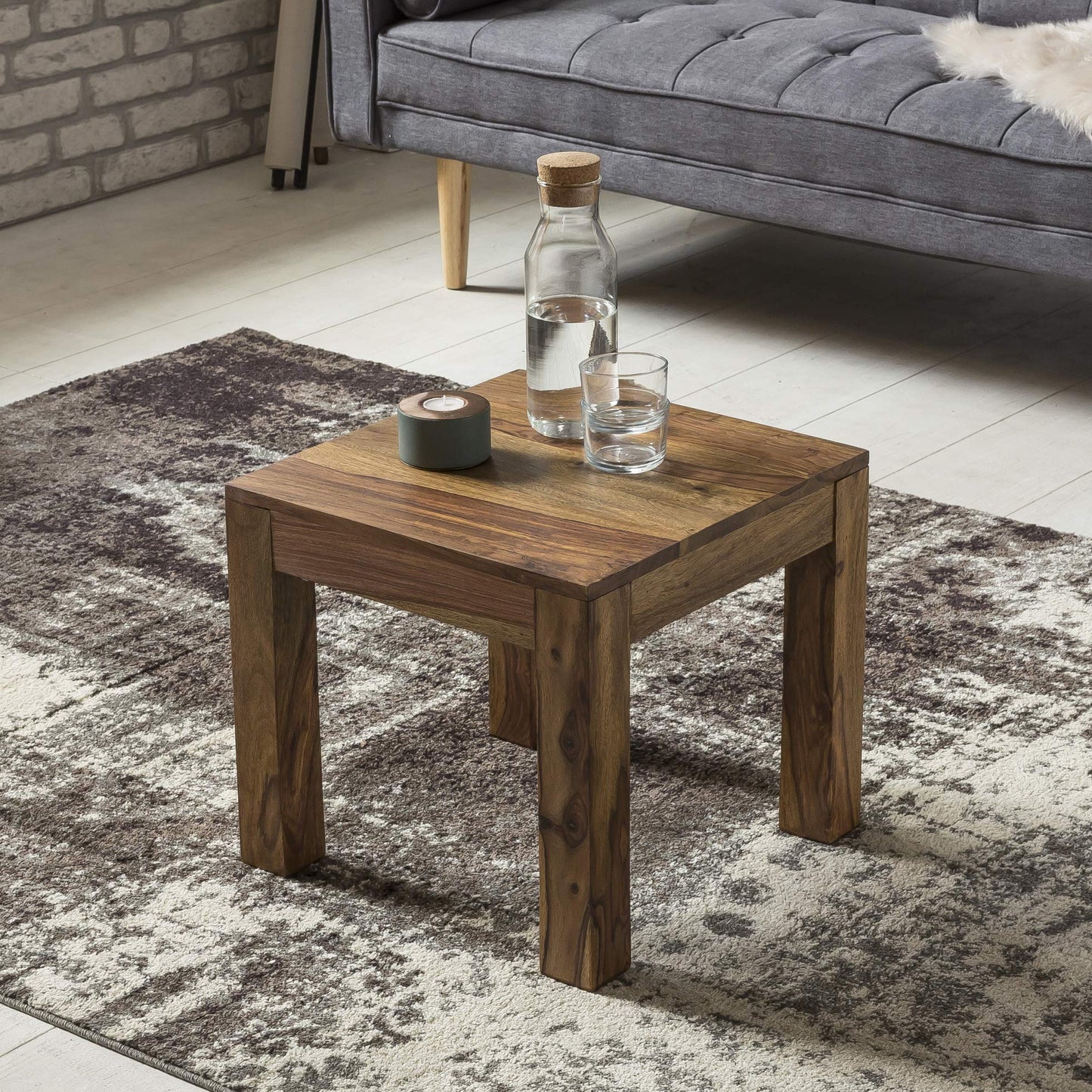 Table Basse en Bois Massif Sheesham Tableau 45 cm de Large Conception de Table de Salon de Style campagnard Brun foncé