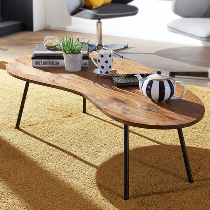 Table Basse Bois Massif Sheesham Table de Salon 122 x 36 x 63 cm | Table d'appoint Style rétro | Meubles en Bois Naturel Table de Sofa avec des Jambes en métal