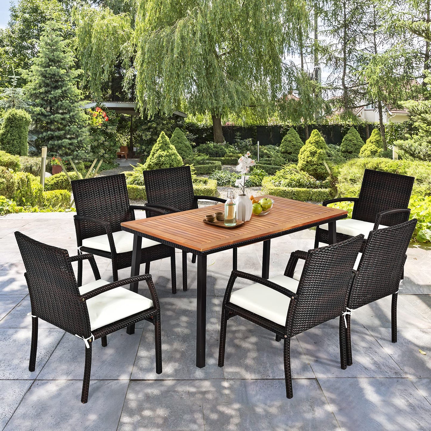 Table de Jardin Extérieur, Table à Manger en Bois avec Trou de Parasol, Idéal pour Terrasse, Patio, Cour, Piscine, 140x75x76CM