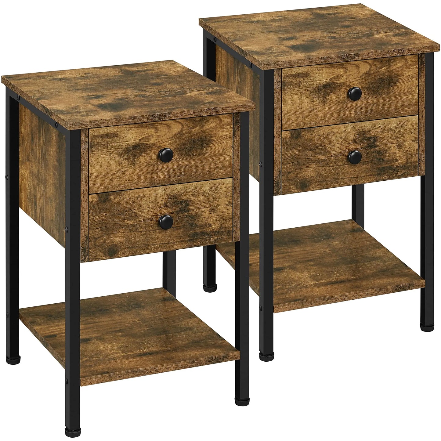 Lot de 2 Tables de Chevet Tables de Nuit Tables d'Appoint en Bois et Métal Industrielle Bout de Canapé Vintage pour Chambre Salon 40 x 40 x 61 cm Brun Rustique TABLE BOIS