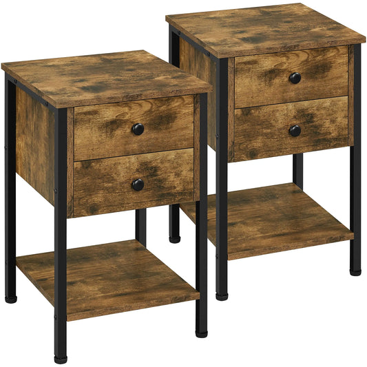 Lot de 2 Tables de Chevet Tables de Nuit Tables d'Appoint en Bois et Métal Industrielle Bout de Canapé Vintage pour Chambre Salon 40 x 40 x 61 cm Brun Rustique TABLE BOIS