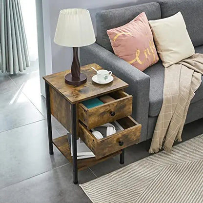 Lot de 2 Tables de Chevet Tables de Nuit Tables d'Appoint en Bois et Métal Industrielle Bout de Canapé Vintage pour Chambre Salon 40 x 40 x 61 cm Brun Rustique TABLE BOIS