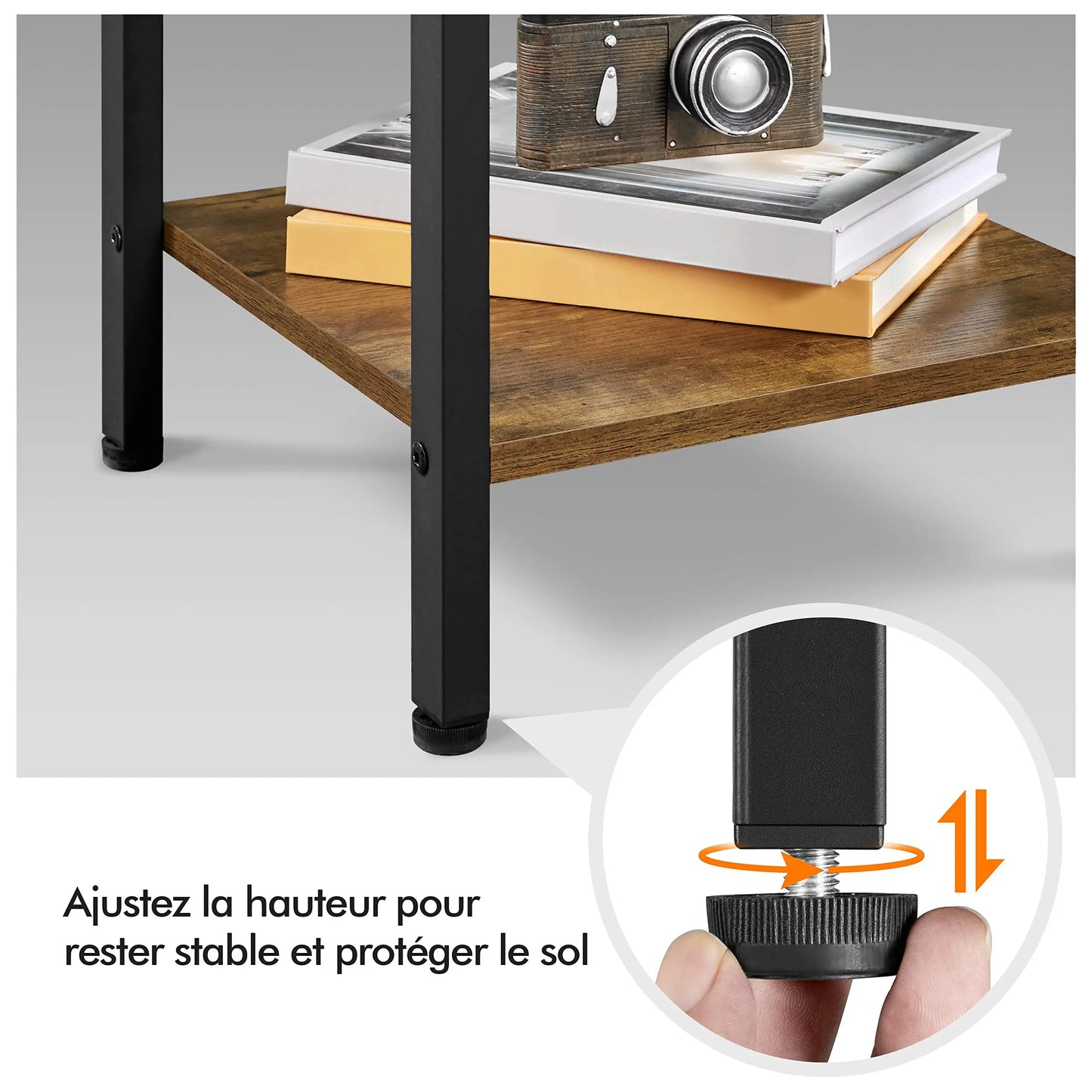 Lot de 2 Tables de Chevet Tables de Nuit Tables d'Appoint en Bois et Métal Industrielle Bout de Canapé Vintage pour Chambre Salon 40 x 40 x 61 cm Brun Rustique TABLE BOIS