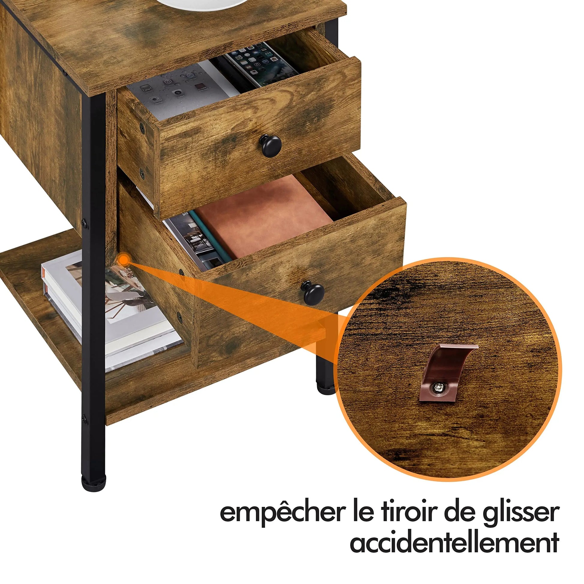 Lot de 2 Tables de Chevet Tables de Nuit Tables d'Appoint en Bois et Métal Industrielle Bout de Canapé Vintage pour Chambre Salon 40 x 40 x 61 cm Brun Rustique TABLE BOIS