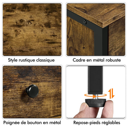 Lot de 2 Tables de Chevet Tables de Nuit Tables d'Appoint en Bois et Métal Industrielle Bout de Canapé Vintage pour Chambre Salon 40 x 40 x 61 cm Brun Rustique TABLE BOIS