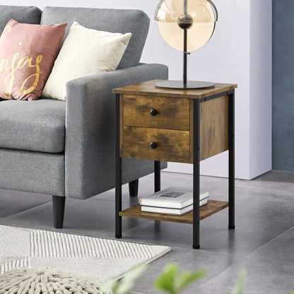 Lot de 2 Tables de Chevet Tables de Nuit Tables d'Appoint en Bois et Métal Industrielle Bout de Canapé Vintage pour Chambre Salon 40 x 40 x 61 cm Brun Rustique TABLE BOIS
